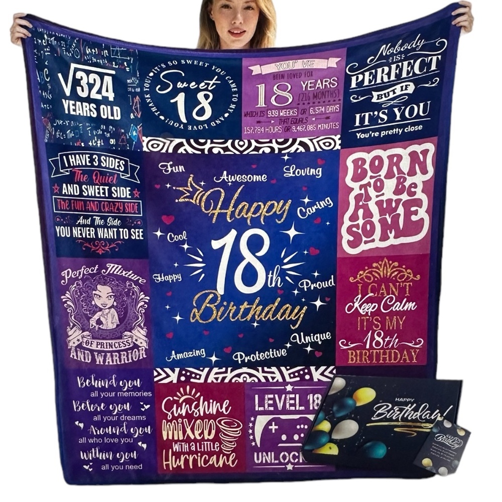 NEW! 18th Birthday Throw Blanket For Girls Size 60x50